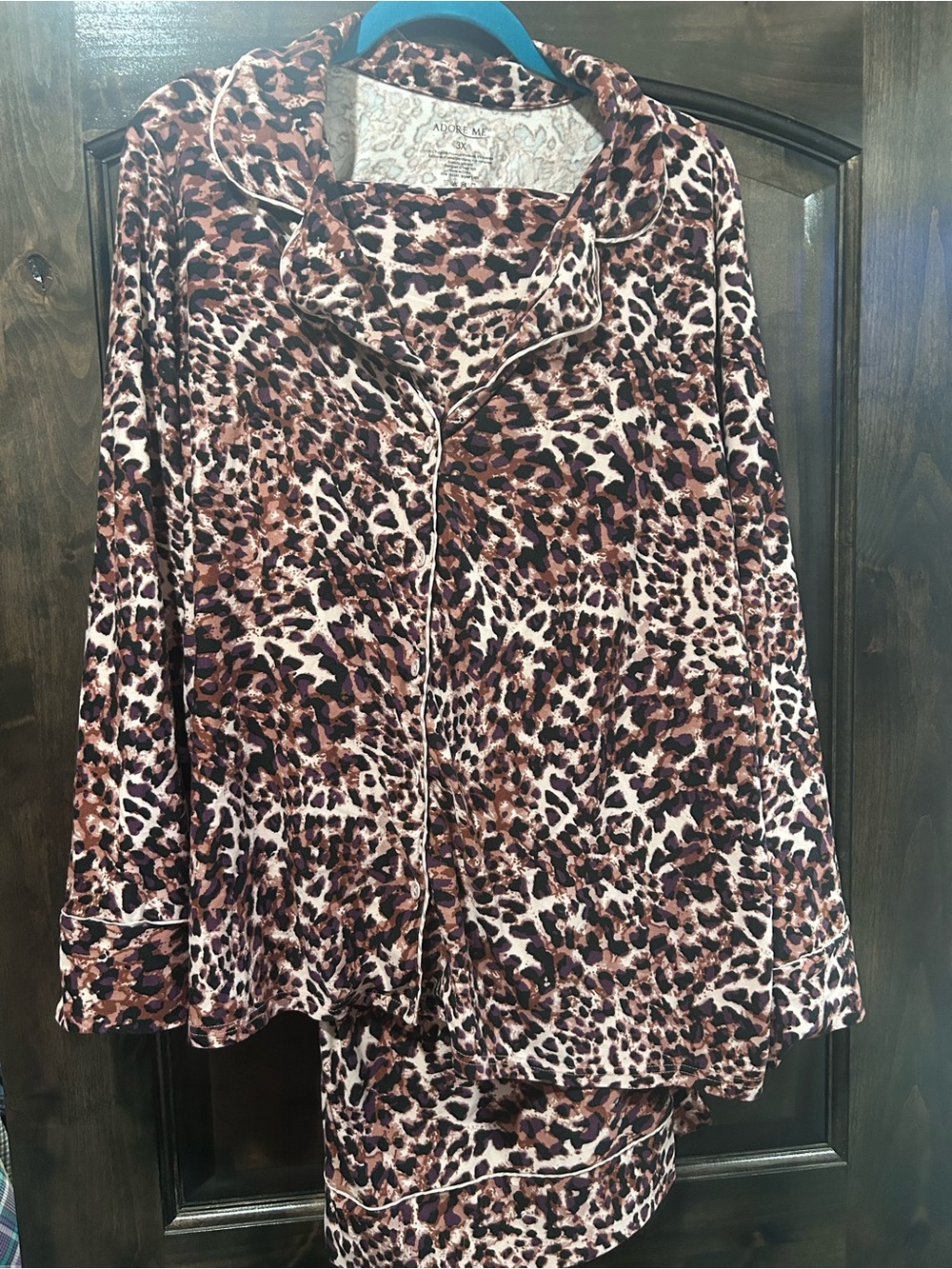 Adore Me Leopard Print PJ Set in Purple and Brown